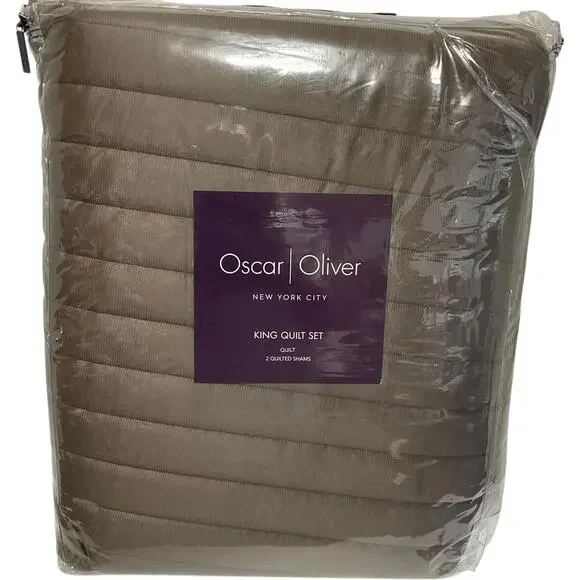 Oscar Oliver Valencia 3 Pc Quilt Set Brown King/California King - Picture 4 of 6